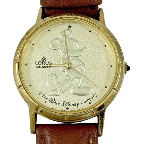 Lorus Mickey Mouse Wrist Watch Gold Coin Quartz Japan Movement Leather Band - Picture 1 of 6